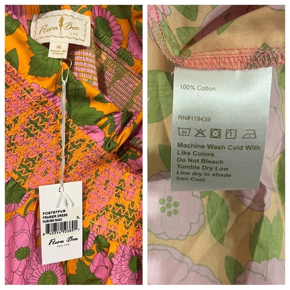 Flora Bea Frasier Floral Maxi Dress XL Orange Pink Long Halter Tiered Sundress - Picture 7 of 7